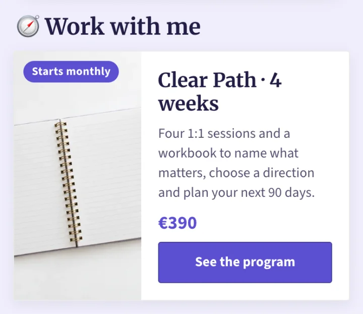 For courses, programs and coaching
